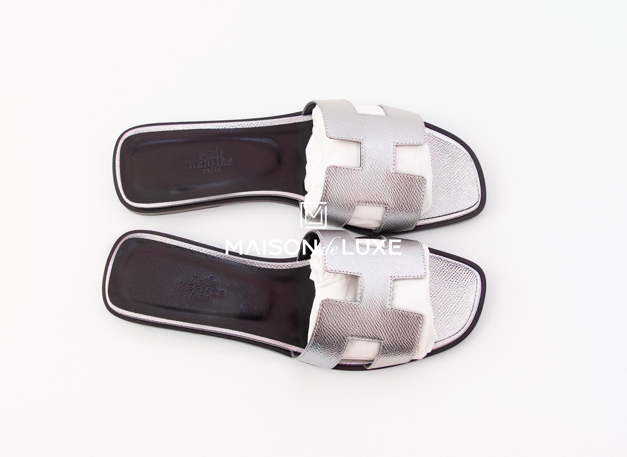 Hermes Womens Silver Oran Sandal Slipper 39 Shoes Flats Loafers