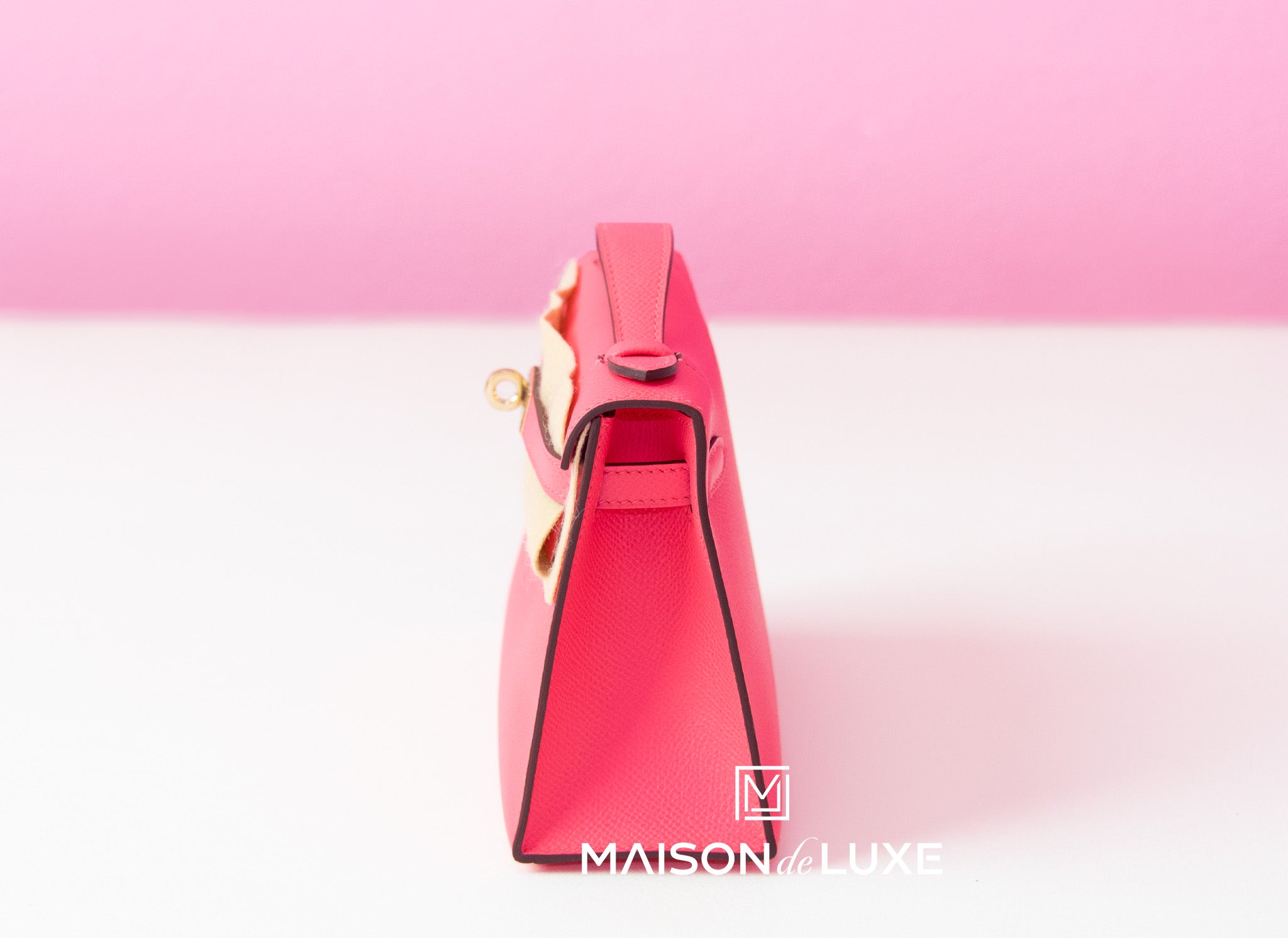 Hermes Rose Confetti PHW Epsom Mini Kelly Pochette Clutch - MAISON de LUXE