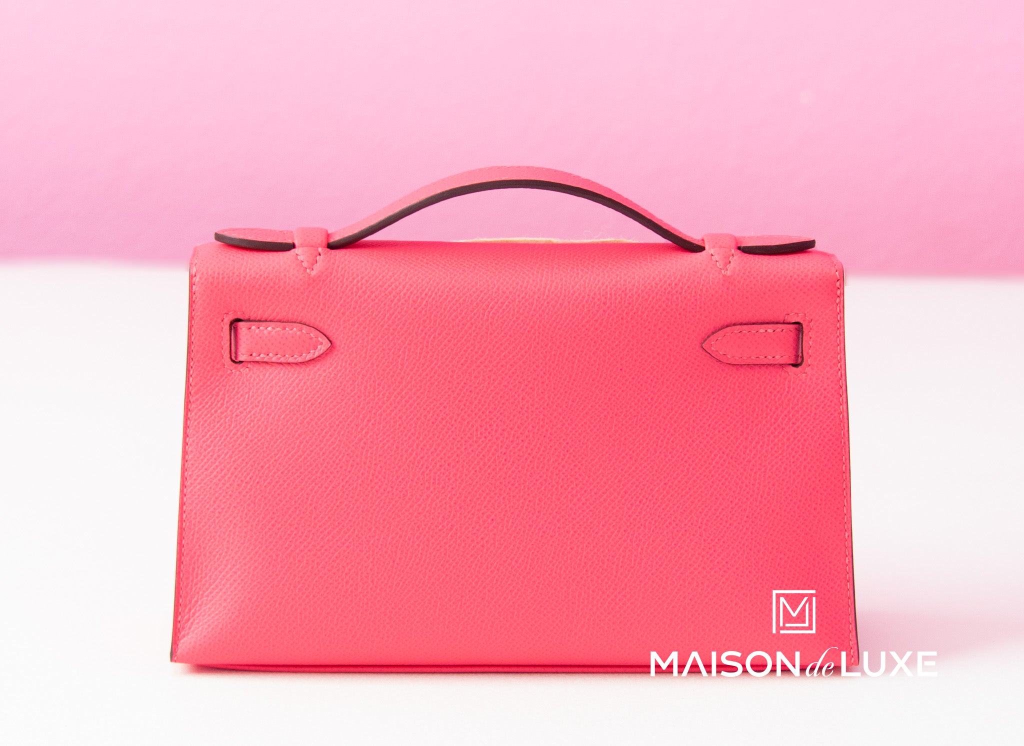 Hermes Rose Azalee PHW Mini Kelly Pochette Clutch - MAISON de LUXE