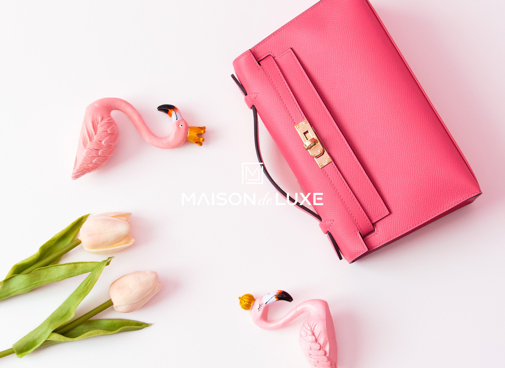 Hermes Kelly Pochette Rose Azalee Epsom Gold Hardware