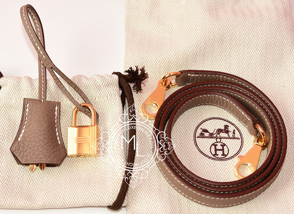 Hermès HERMES LINDY HANDBAG 34 LEATHER TOGO ETOUPE TAUPE LEATHER