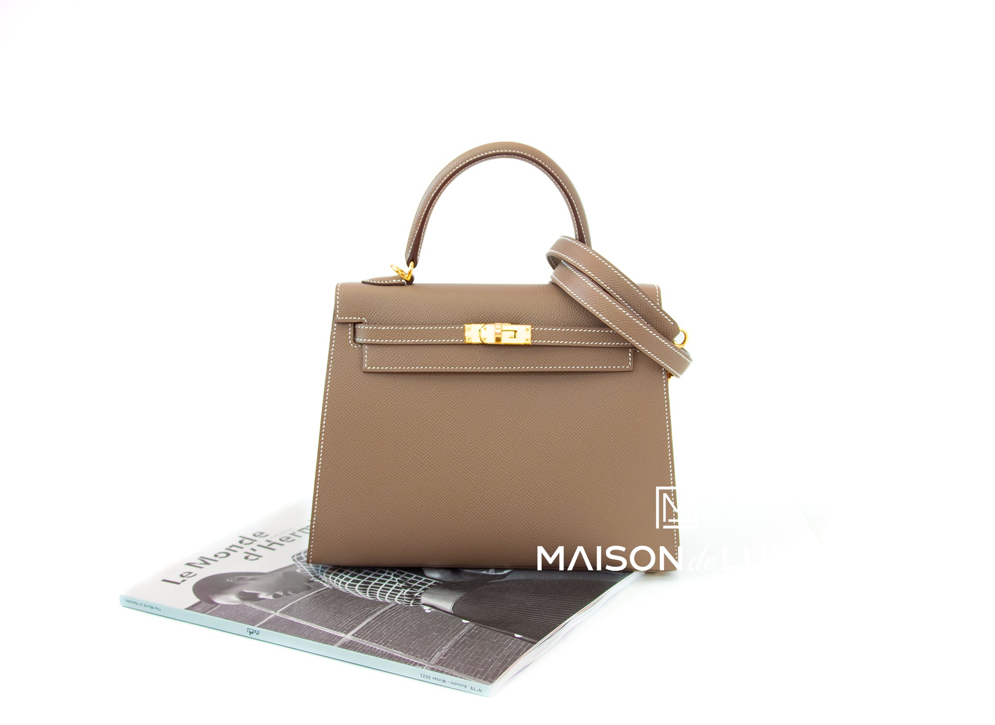 Hermes Kelly 25 Epsom Etoupe Palladium Hardware