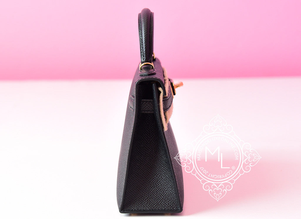 Hermes Noir Black GHW Epsom Mini Kelly Pochette - MAISON de LUXE