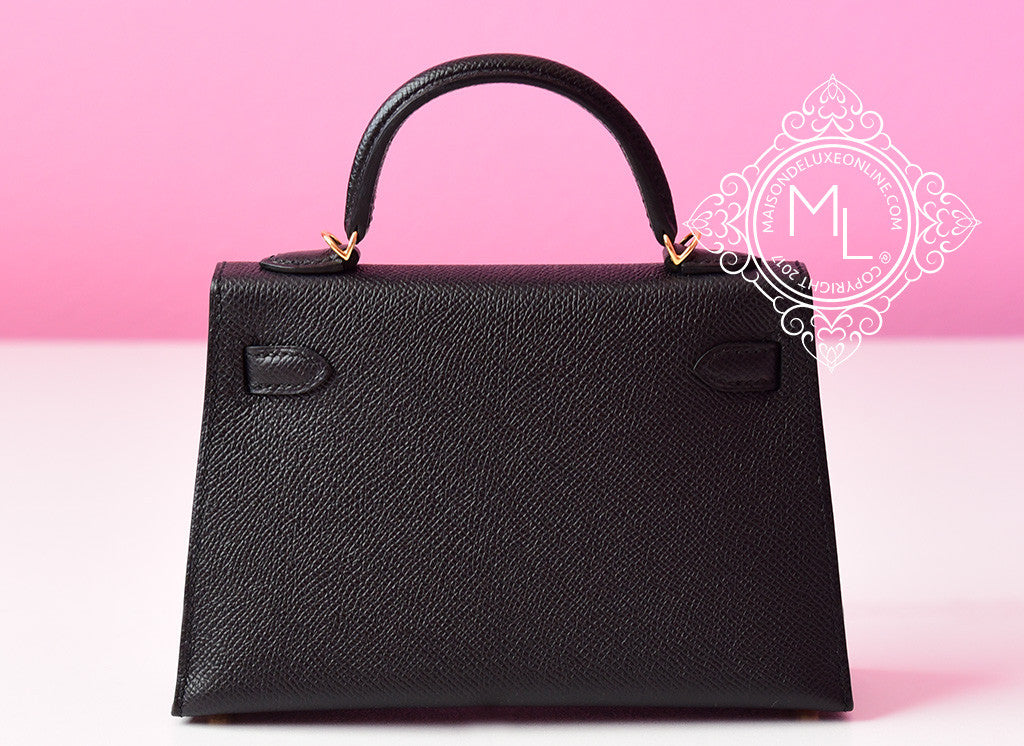 Hermes Kelly Pochette KELLY Handbag Purse Black Evergrain 2.S □H 58295