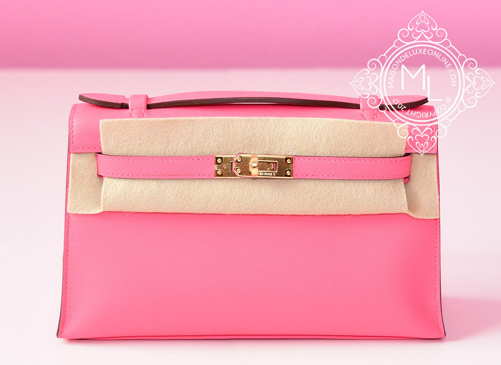 Hermes Pink Rose Azalee Lipstick Mini Kelly Pochette Cut Clutch Bag –  MAISON de LUXE