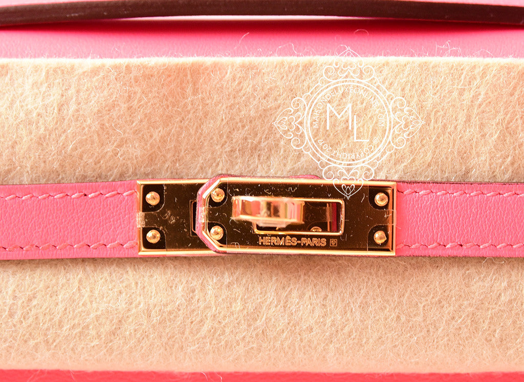 Hermes Rose Azalee PHW Mini Kelly Pochette Clutch - MAISON de LUXE