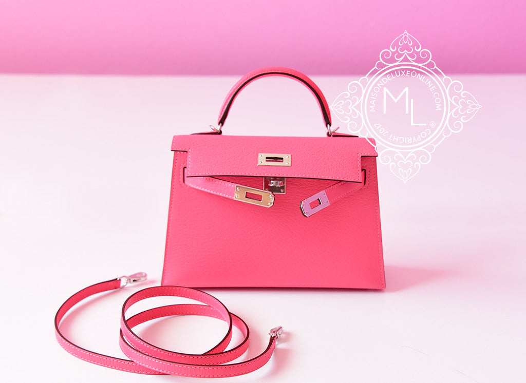 Hermes Kelly 20 Mini Sellier Rose Lipstick Chèvre Mysore Palladium