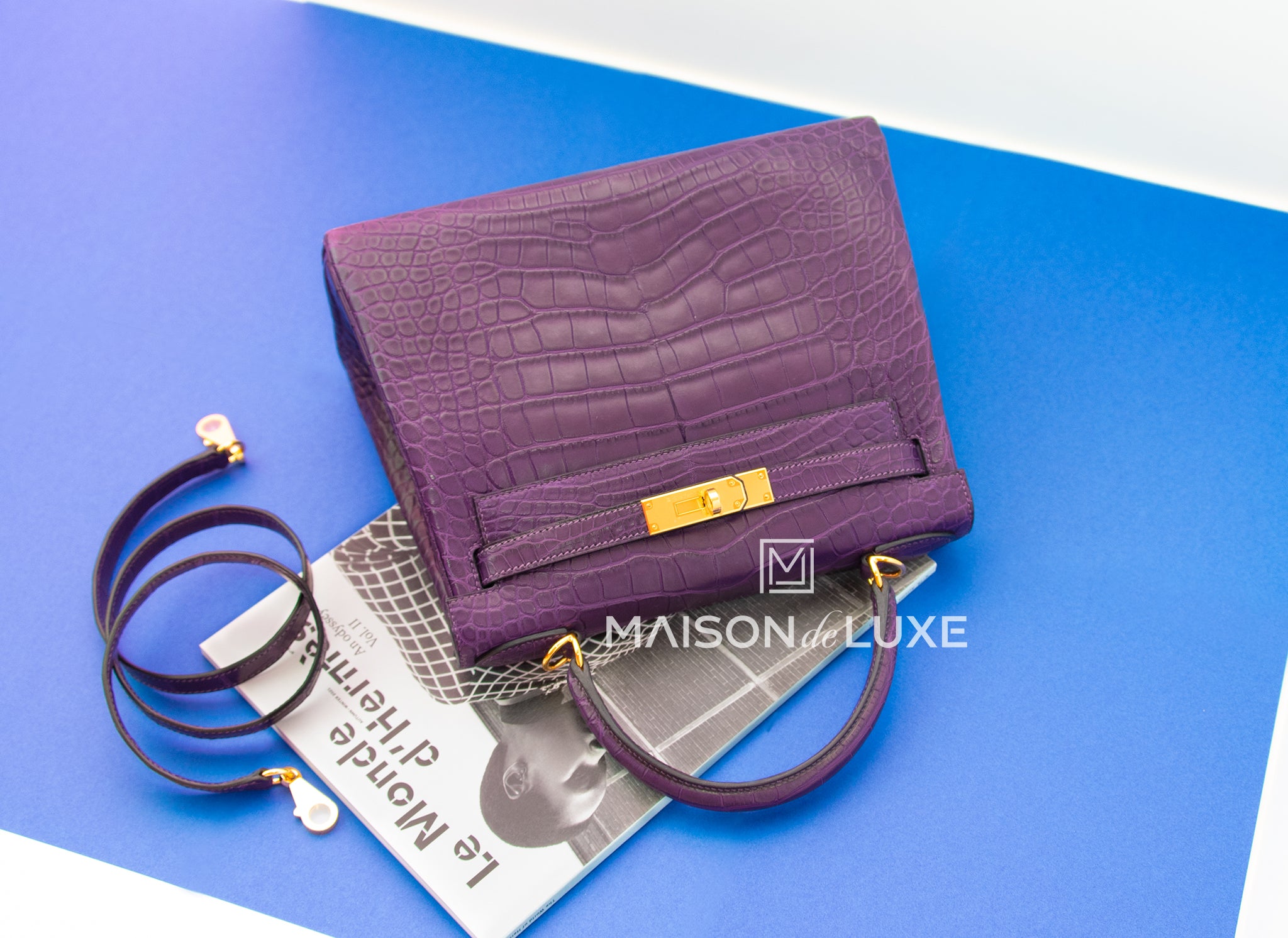 Hermès Kelly Mini Alligator / Veau Madame Amethyst / Anemone