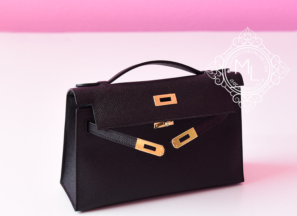 Hermes Kelly Mini Pochette Bag Epsom Leather Gold Hardware In Black