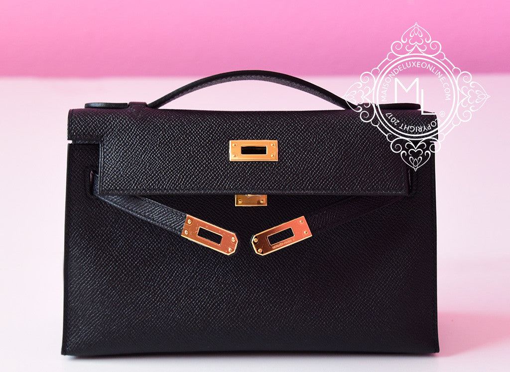 Hermes Noir Black GHW Epsom Mini Kelly Pochette - MAISON de LUXE