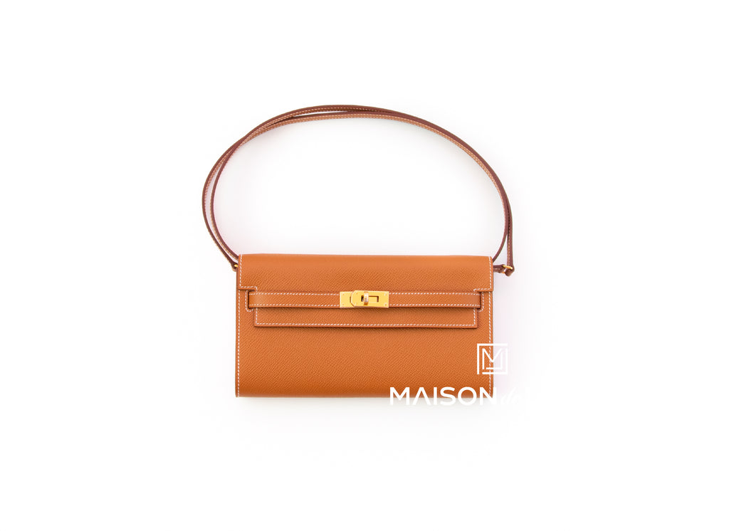 Hermès Kelly to Go Handbag/Clutch in Gold Epsom Leather