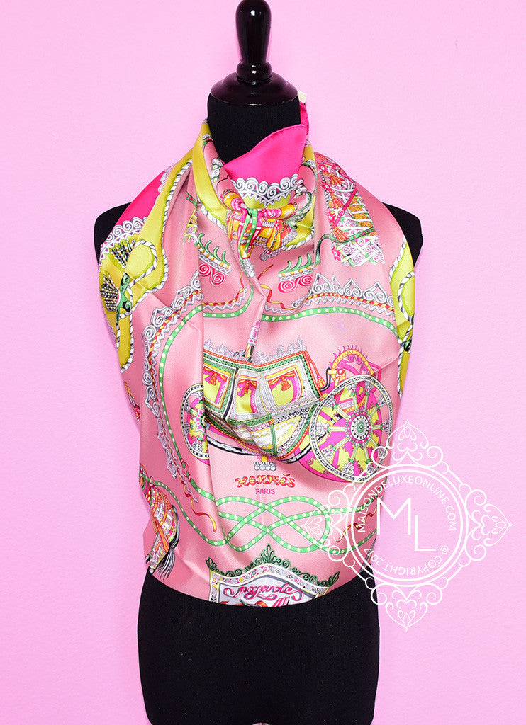 Hermes Rose Pink Twill Silk 90 cm Paperoles Scarf