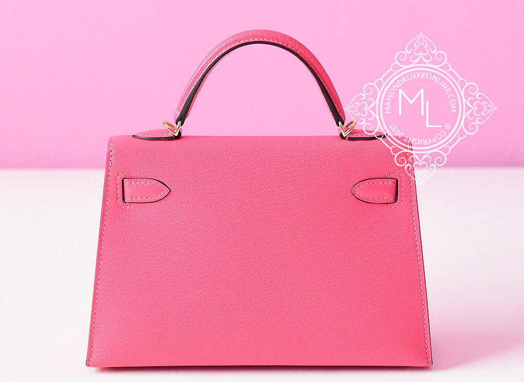 Hermes Rose Sakura PHW Chèvre Mini Kelly II 20 cm