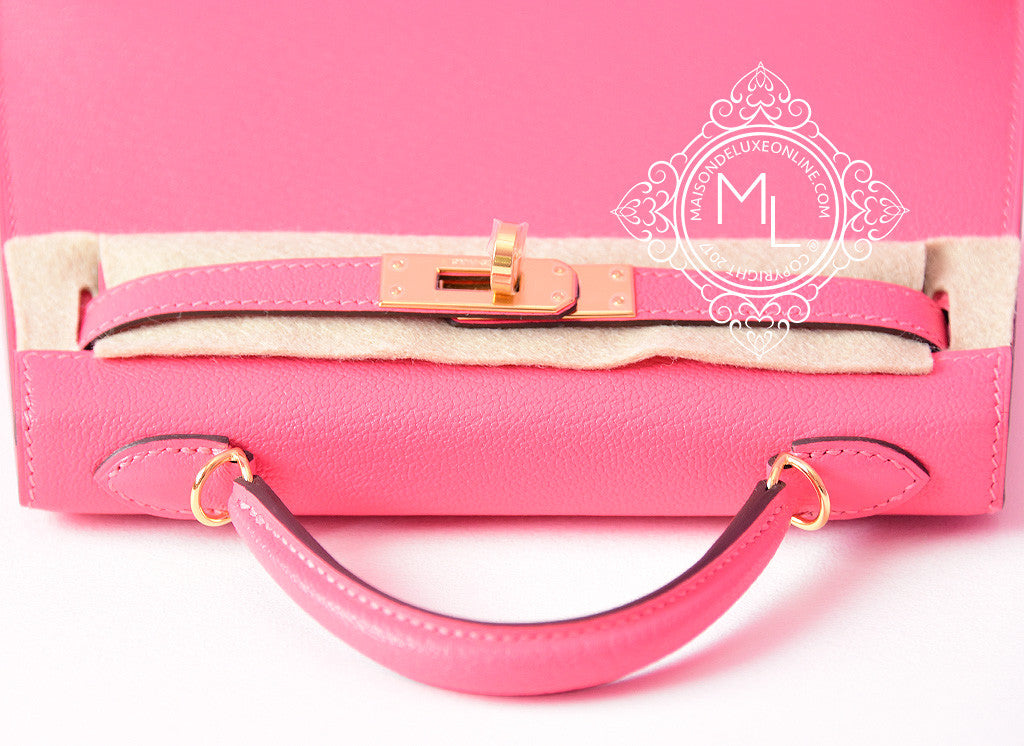 Hermes Mini Kelly II 20 Rose Sakura & Gris Perle Chèvre - MAISON de LUXE