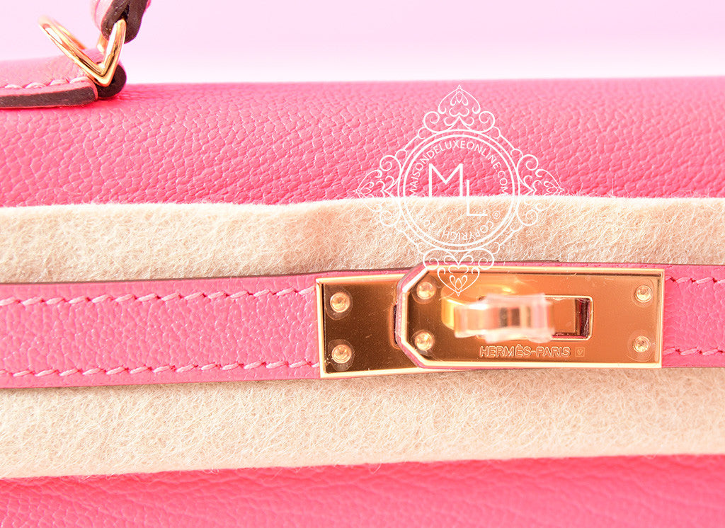 Hermes Mini Kelly II 20 Rose Sakura & Gris Perle Chèvre - MAISON de LUXE