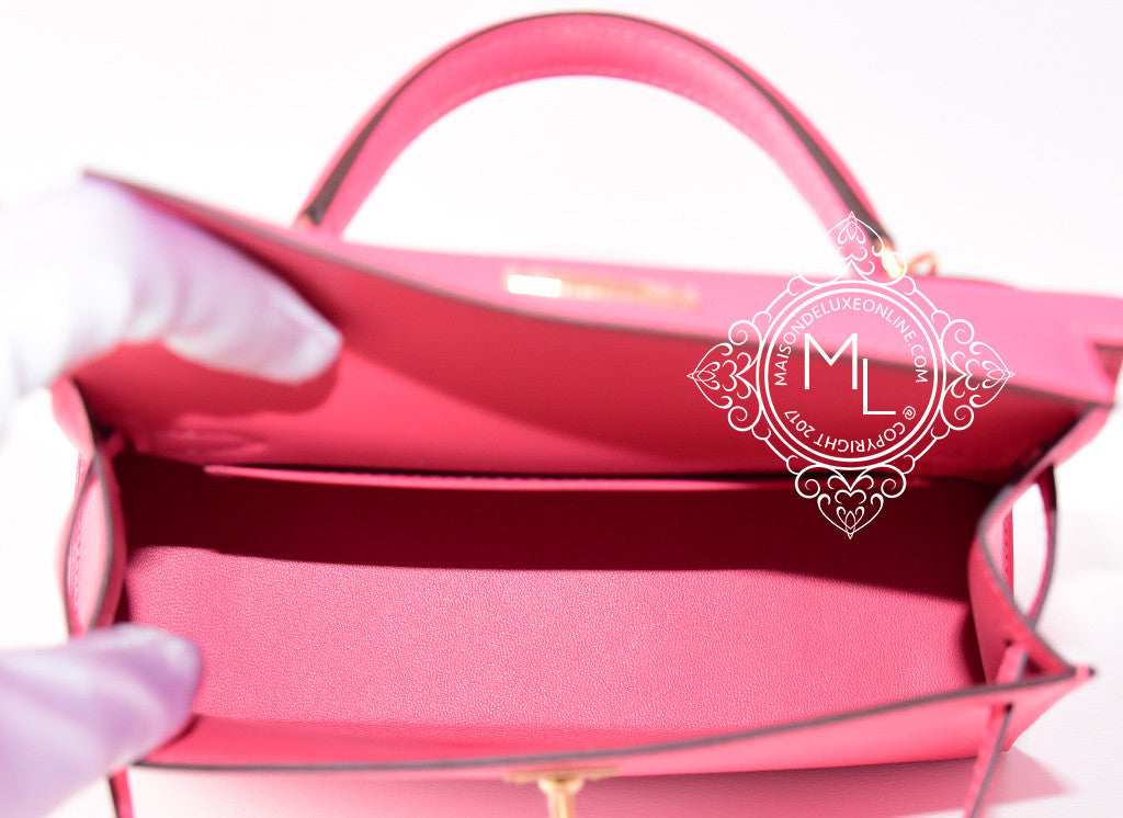 65766 auth HERMES Rose Lipstick pink Mysore leather MINI KELLY 20 SELLIER  Bag BN