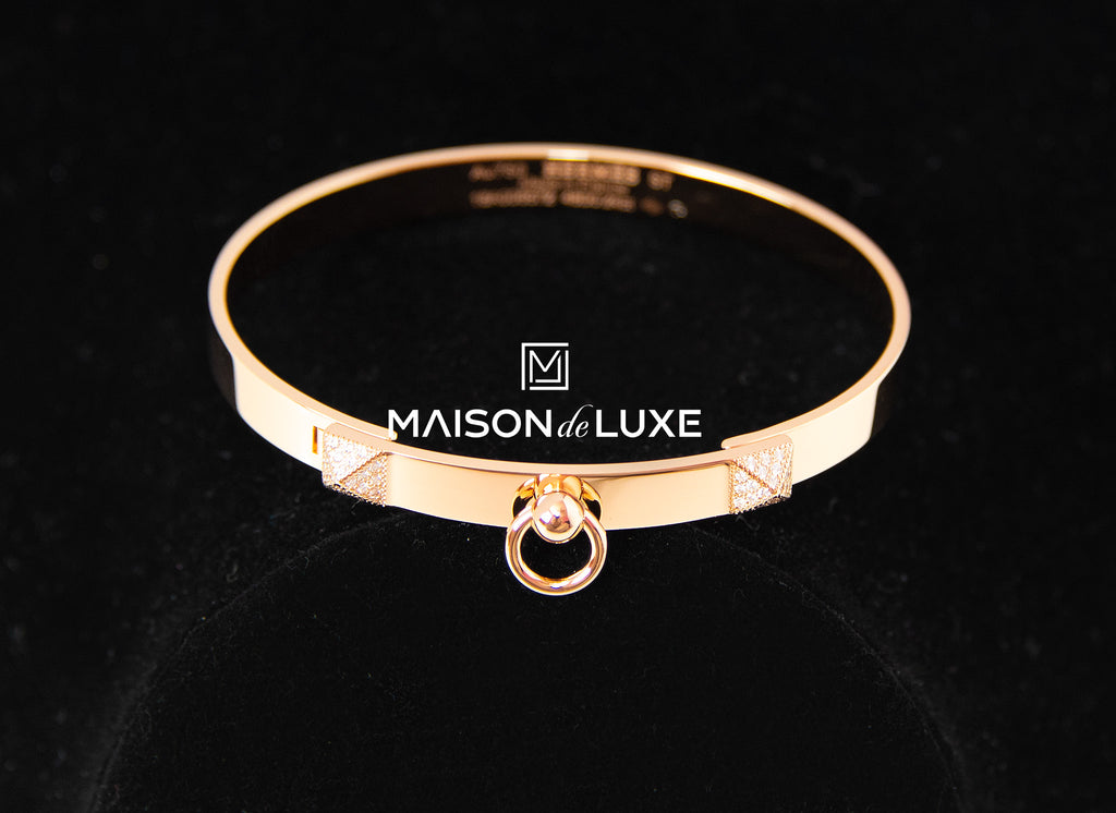 Hermes Rose Gold Diamond Collier de Chien CDC Bracelet ST