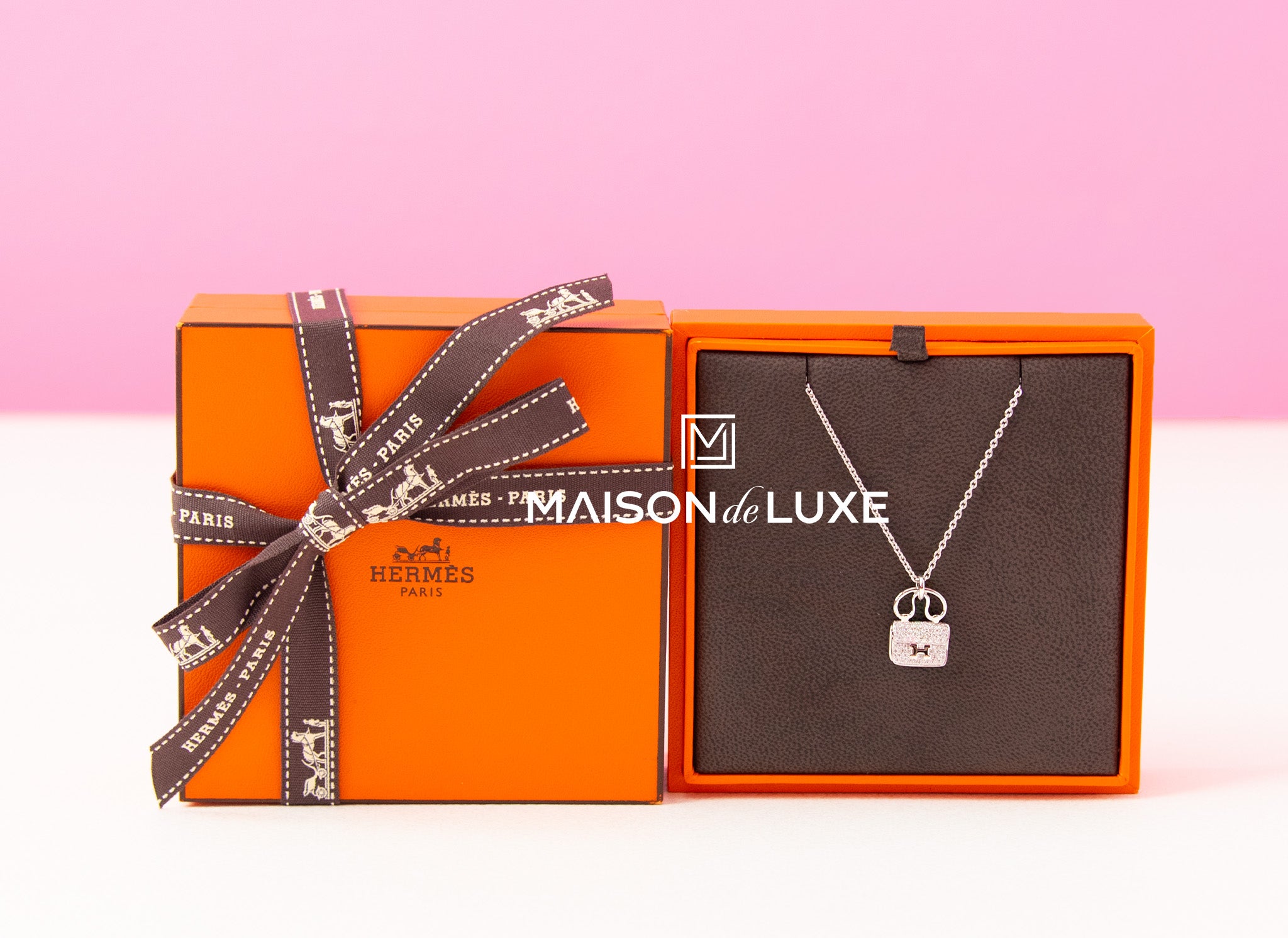 Hermes White Gold Diamond Constance Pendant Necklace Kelly Finesse