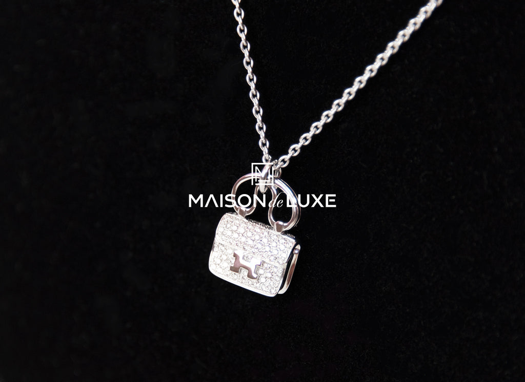 Hermes White Gold Diamond Constance Pendant Necklace