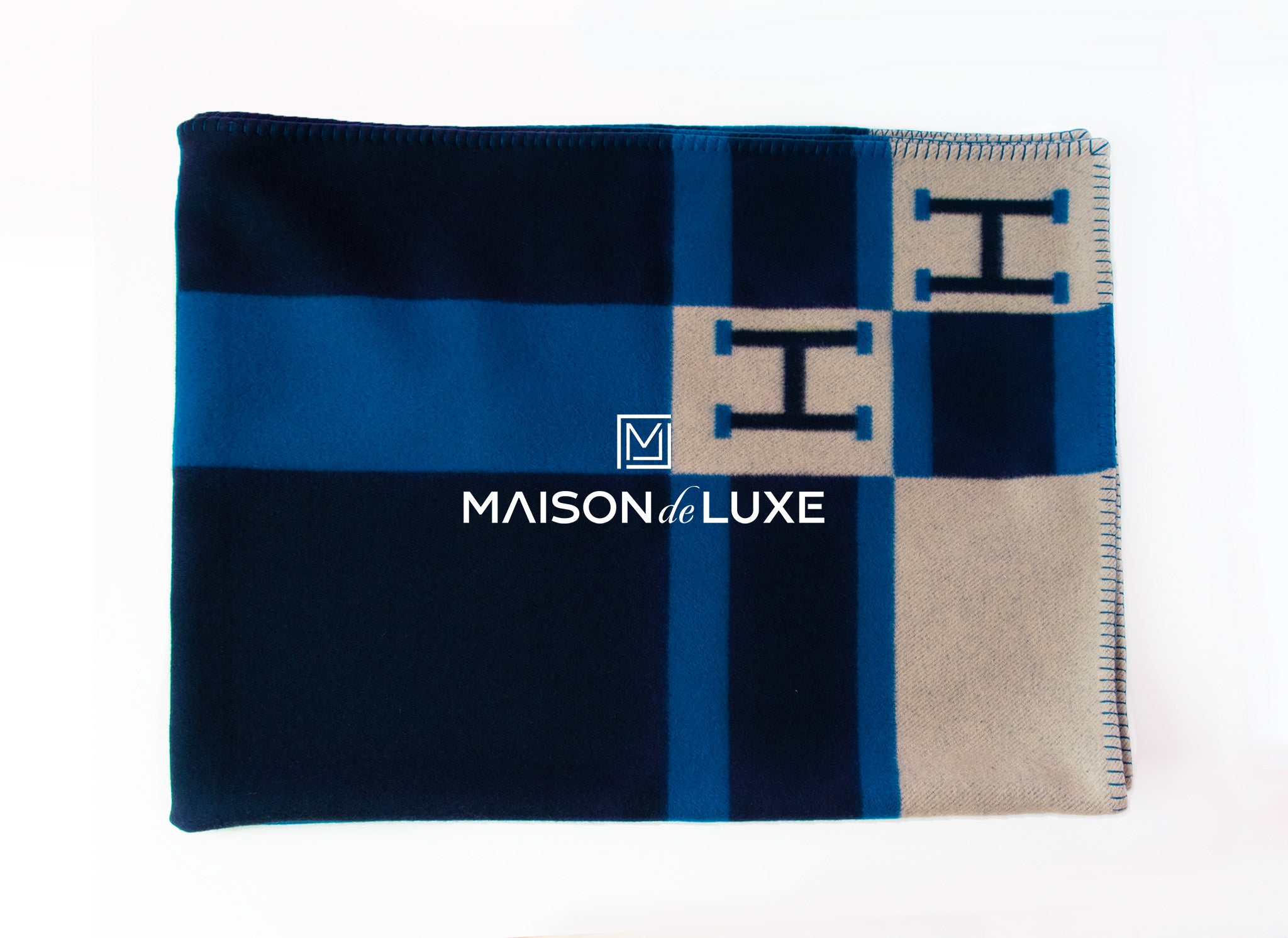 Hermes Marine Blue Wool Cashmere H Avalon Bayaderen Blanket Throw Home –  MAISON de LUXE