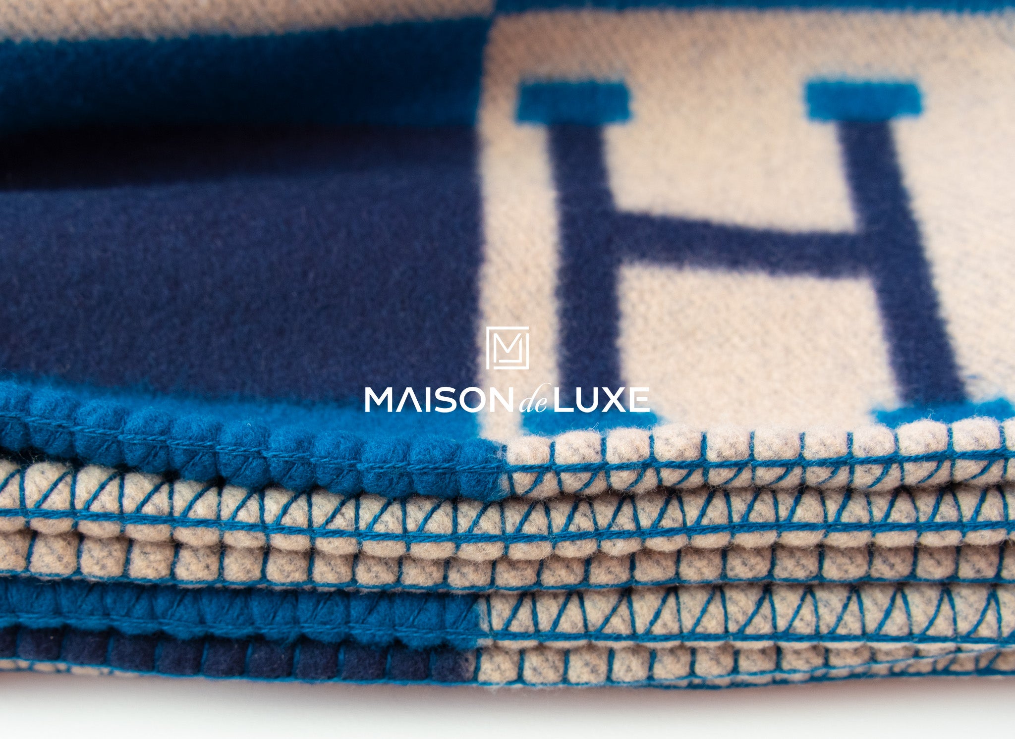 H Blanket Home Marine Avalon Blue Wool Throw MAISON Bayaderen Hermes LUXE Cashmere – de