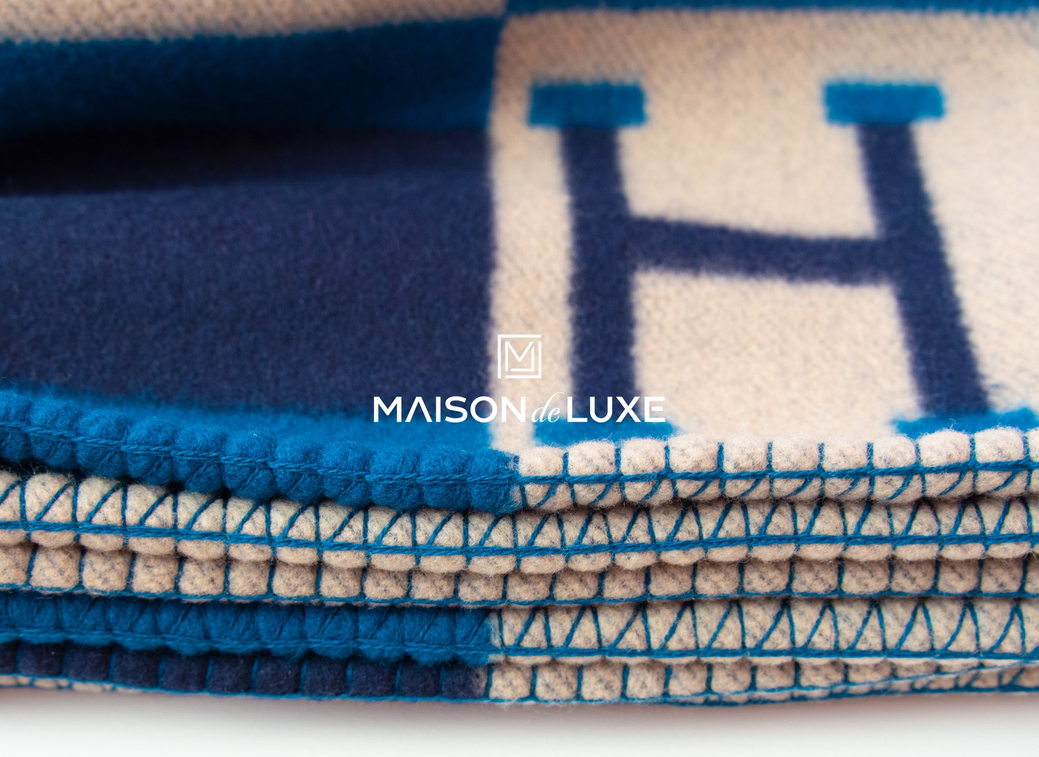 Hermes Marine Blue Wool Cashmere H Avalon Bayaderen Blanket Throw Home –  MAISON de LUXE