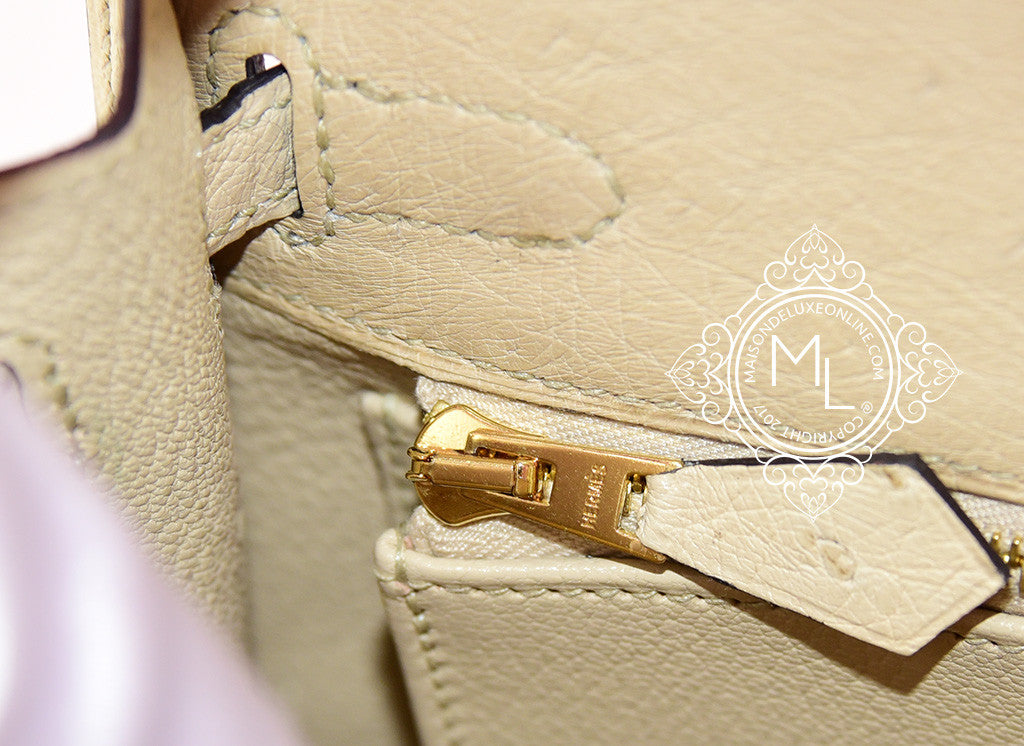 Hermes Parchemin Off White Gold Ostrich Sellier Kelly 25 Handbag