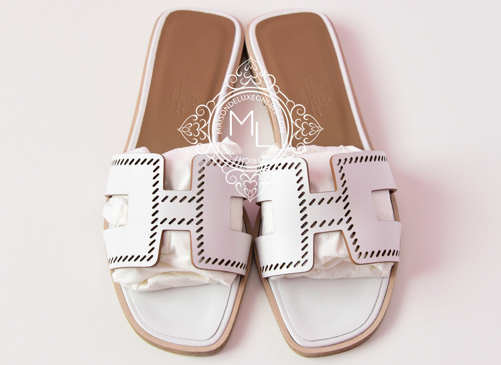 White Hermes Oran Slides Hermes Womens Perforated White Oran