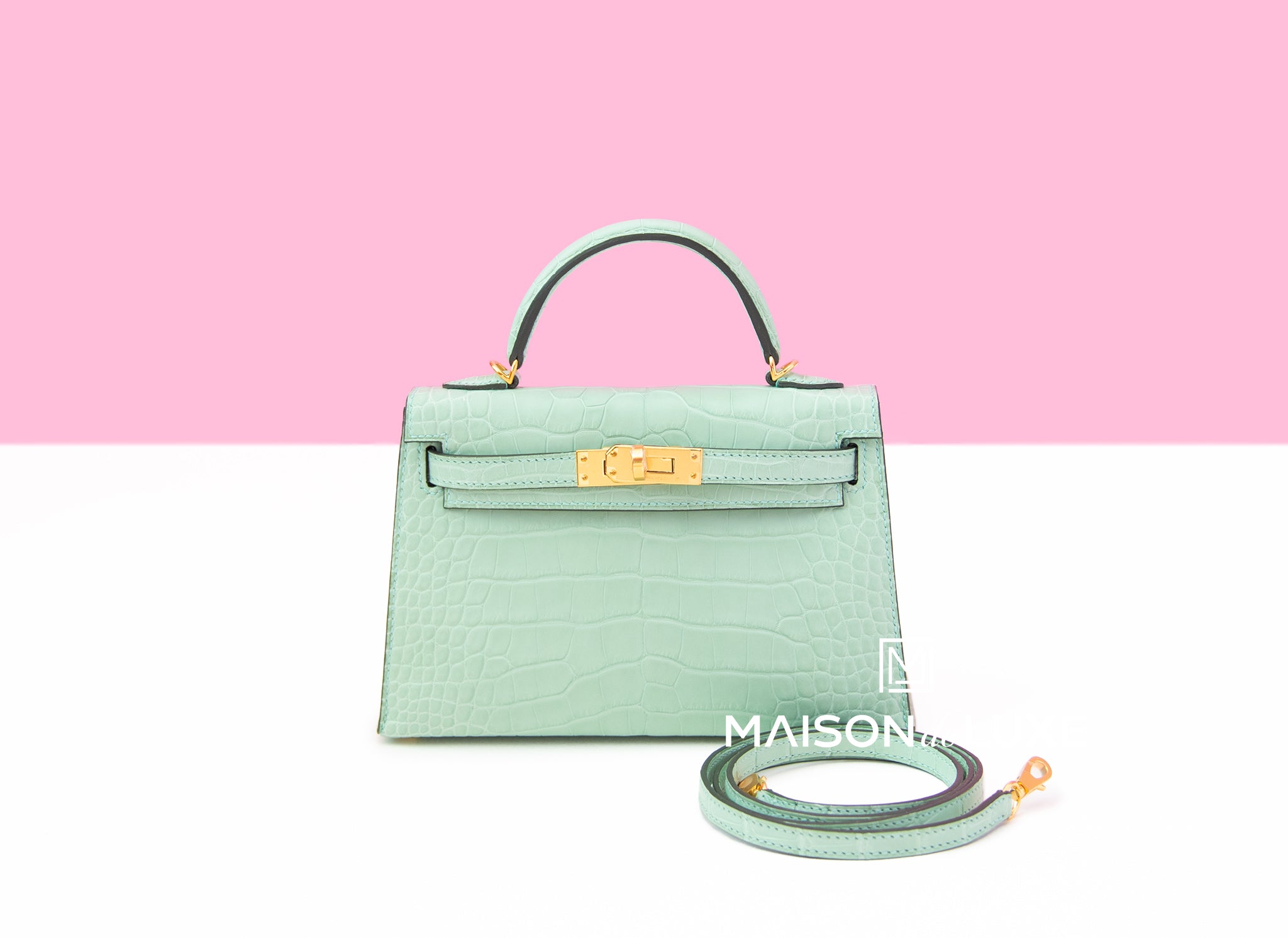 Hermes Kelly II Mini Bag Alligator Leather Gold Hardware In Green