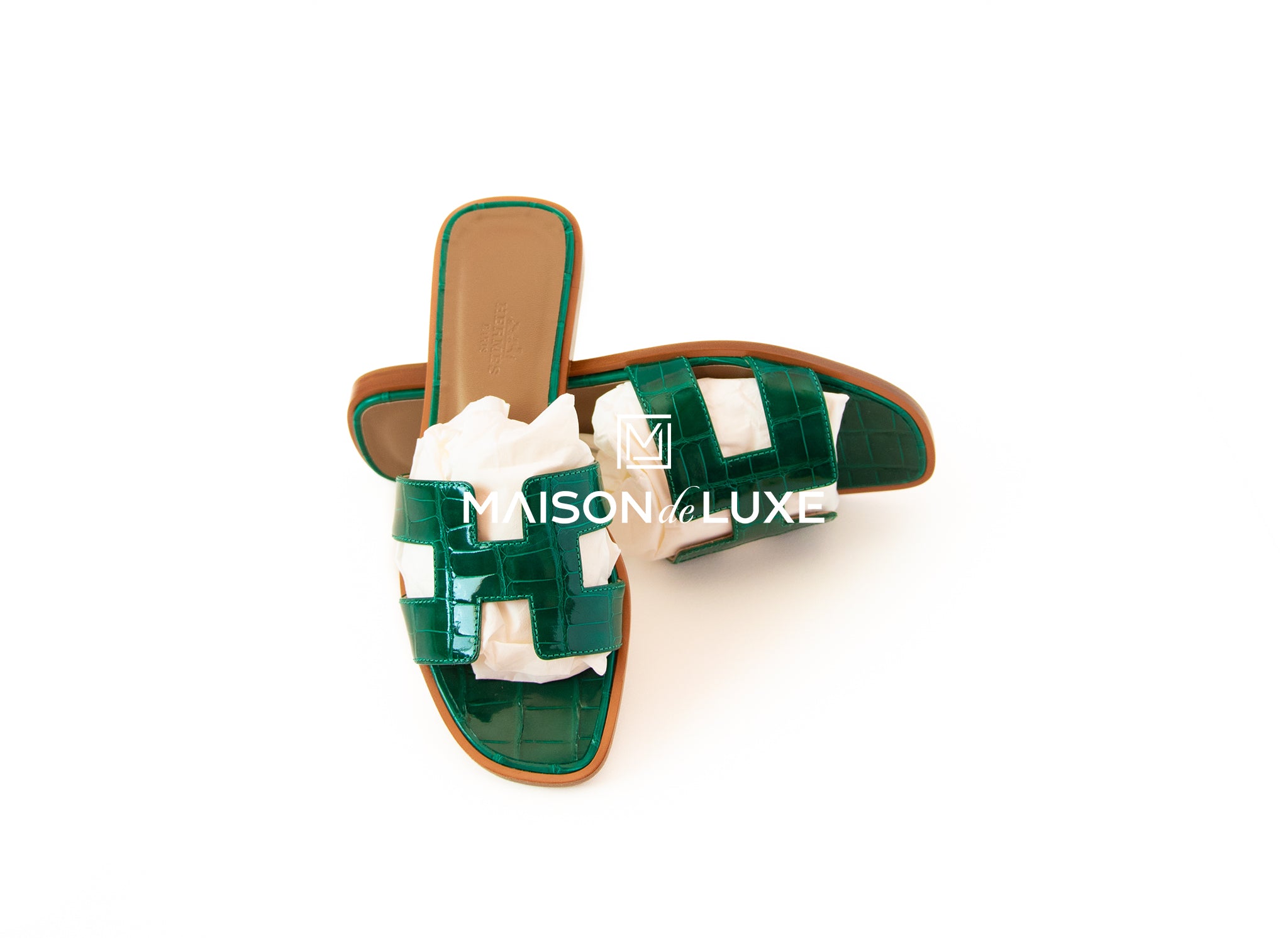 Hermes Vert Emeraude Epsom Leather Oran Flat Sandals 39 Hermes