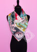 Hermes Pink Green Twill Silk 90 cm Parures De Samourais Scarf