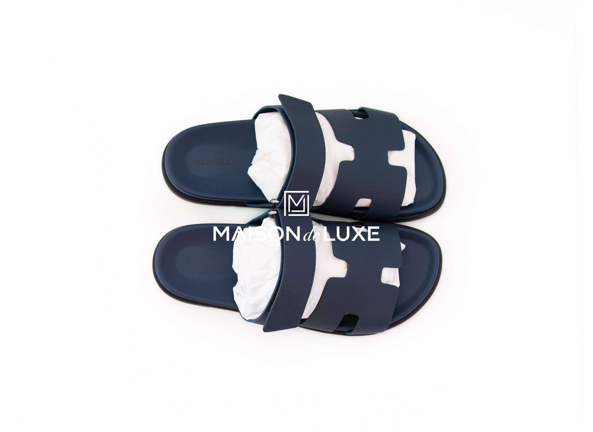 42 NEW HERMES MEN Chypre sandal Epsom calfskin HOT BLUE Bleu