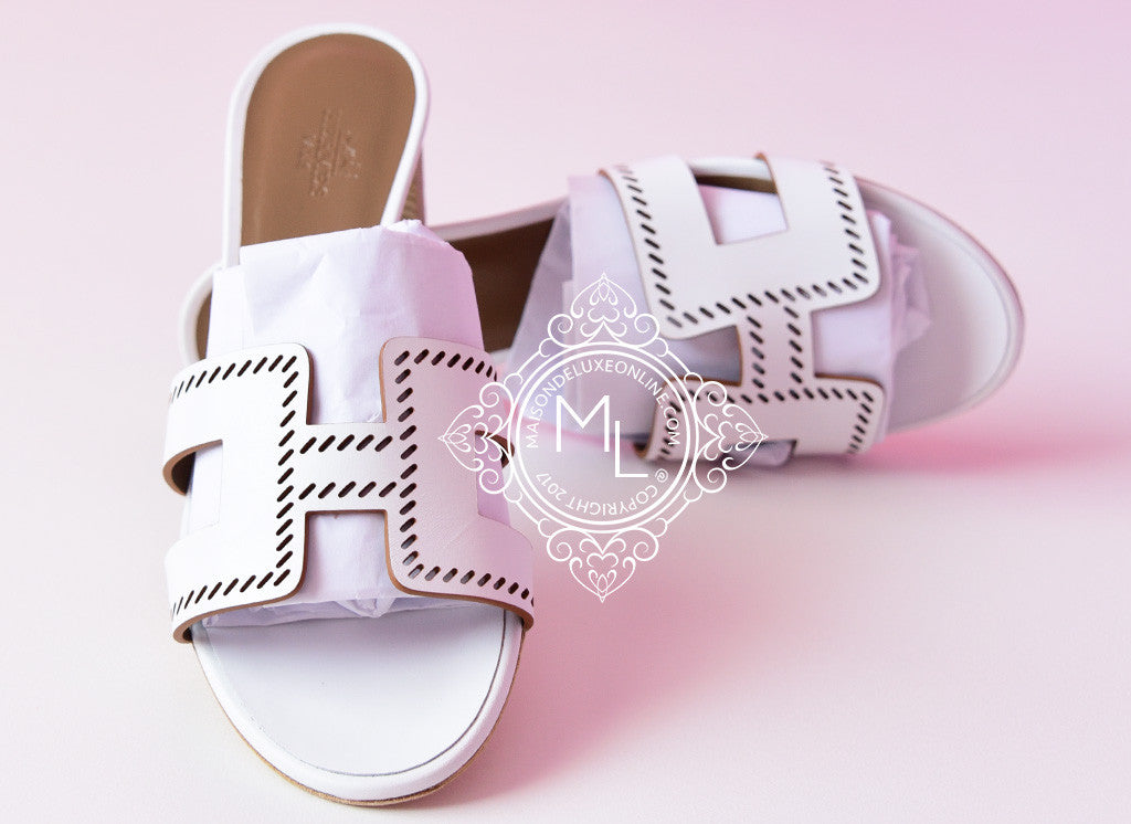 White hermes flip discount flops