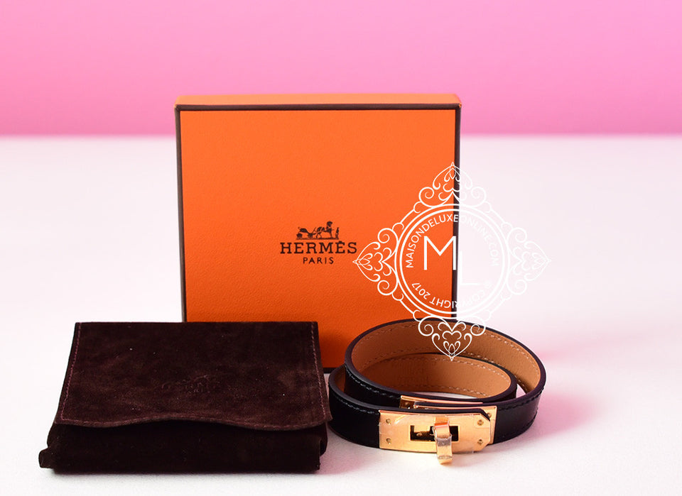 Hermes Noir Black GHW Kelly Double Tour Bracelet Cuff S