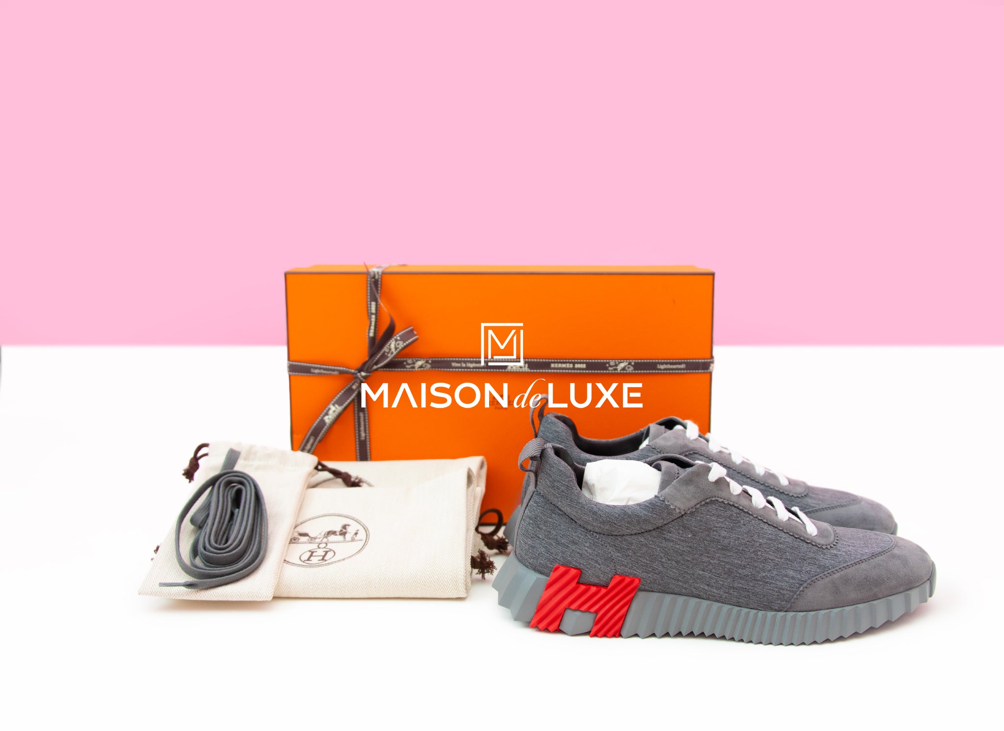 Hermes Men's Gris Fonce Mesh Bouncing 42 Sneaker Shoes – MAISON de