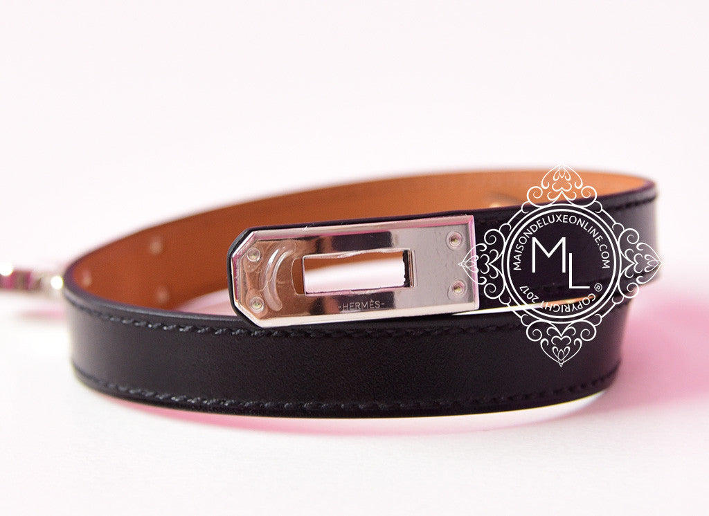 Auth Hermes Biapi Double Tour Leather Bracelet So Black T6(171581