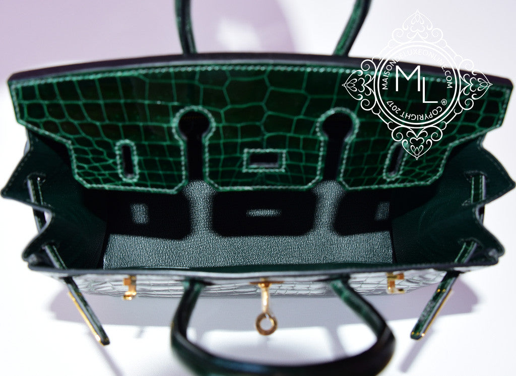 Hermes Green Vert Fonce Emerald Crocodile Birkin 25 Handbag Kelly Bag –  MAISON de LUXE