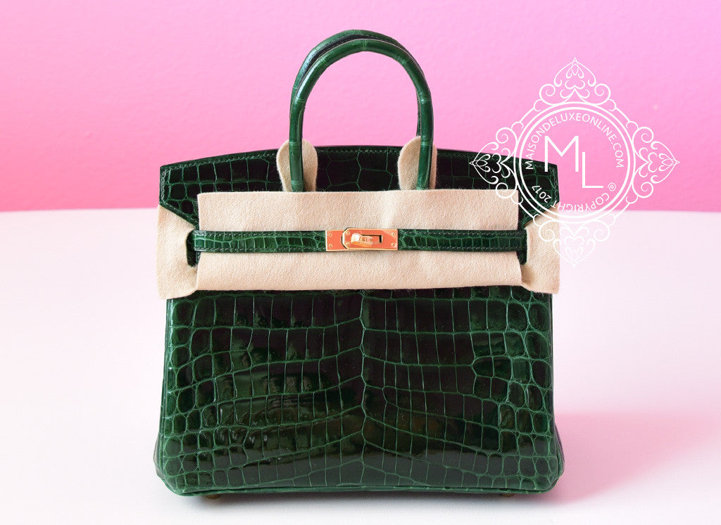 Hermes Green Vert Fonce Crocodile Gold Birkin 25 Handbag MAISON de LUXE