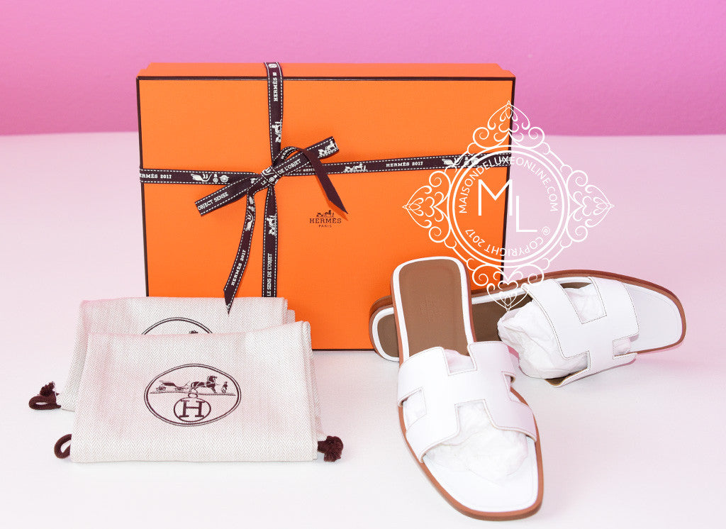 Hermes Womens White Oran Sandal Slipper 38 Shoes