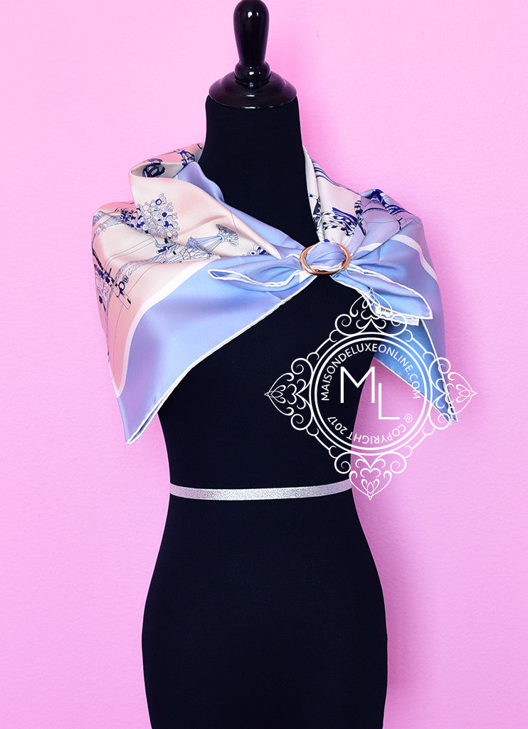 HERMES] Hermes Scarf with twilly ceraments Silk Blue Ladies Scarf