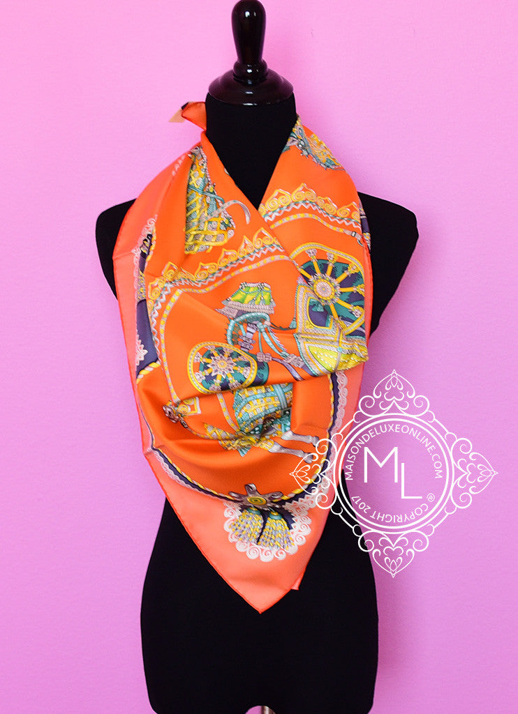 Hermès // Orange & Multi Paperoles 90 Print Scarf – VSP Consignment