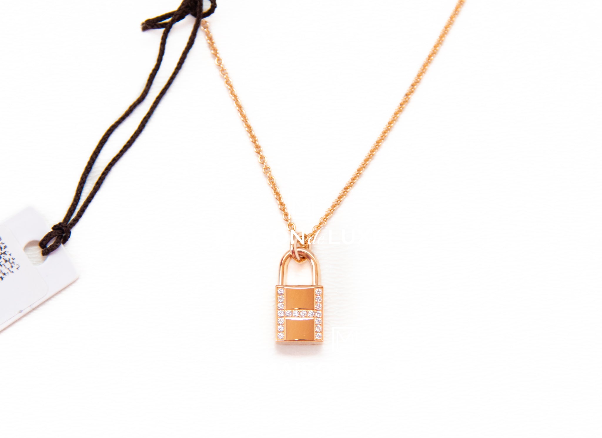 Hermes 18K Rose Gold Diamond Amulettes Cadenas Lock Pendant