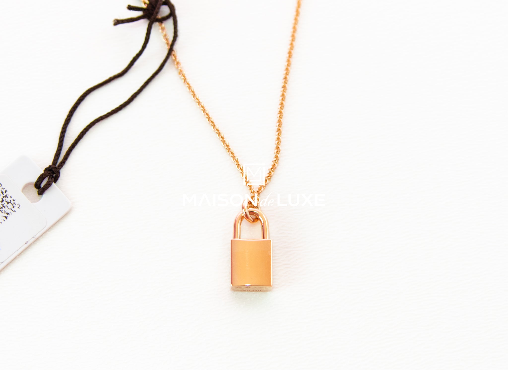 Hermes 18K Rose Gold Diamond Amulettes Cadenas Lock Pendant Necklace