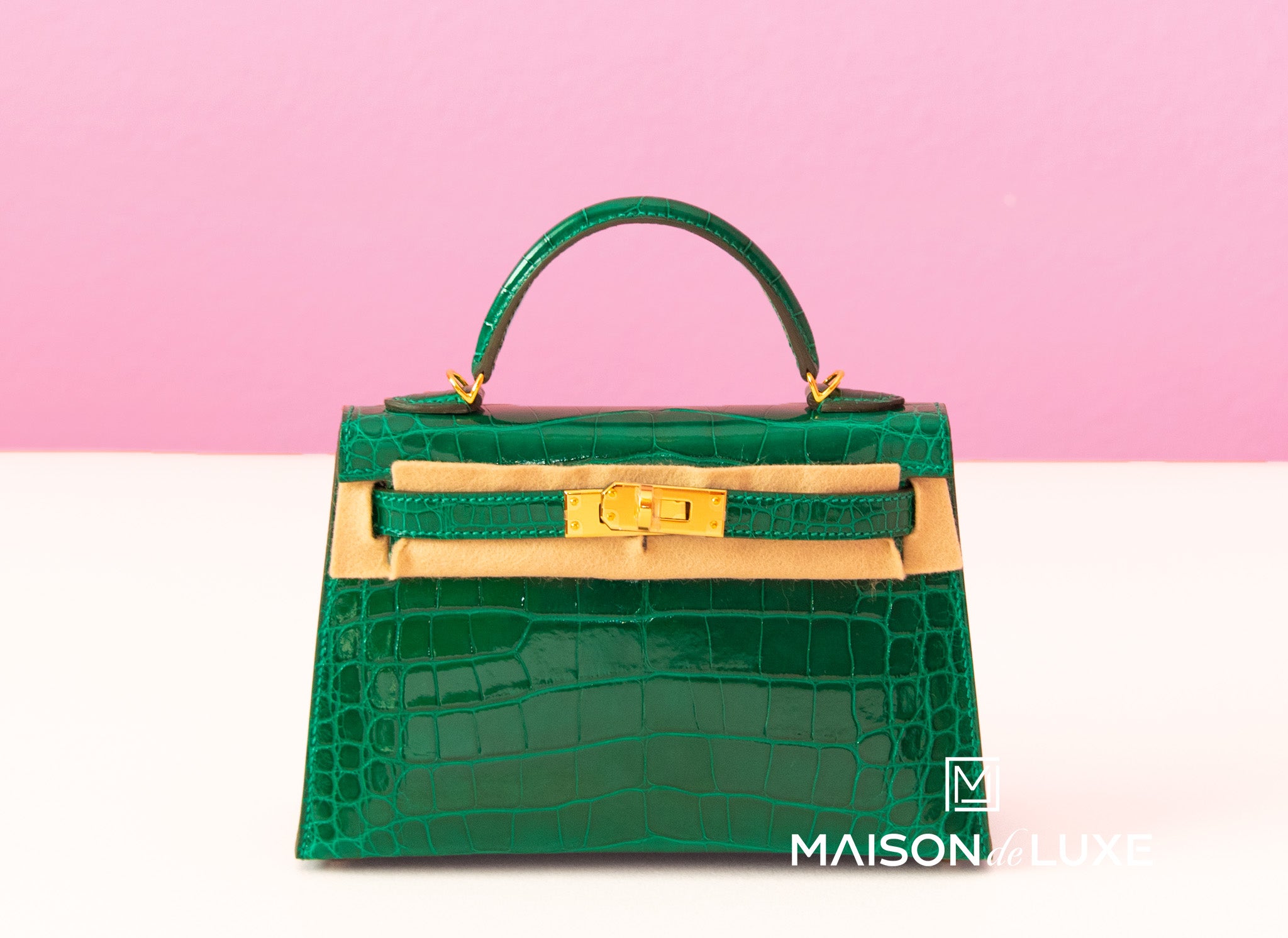 Hermes Vert Emeraude GHW Crocodile Mini Kelly II 20 cm