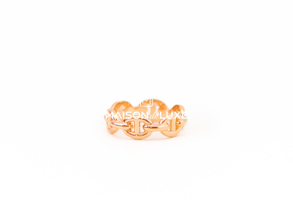 Hermes Rose Gold Chaine d'ancre Enchainee Ring 51