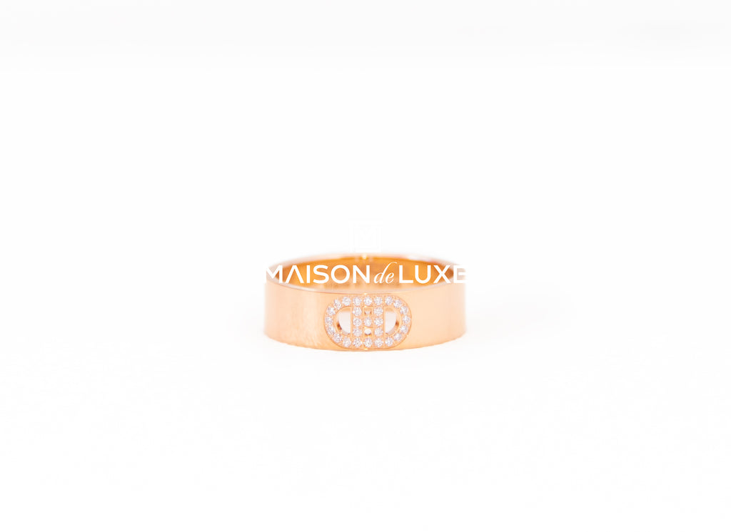 Hermes Rose Gold Diamond H d'ancre Ring 53