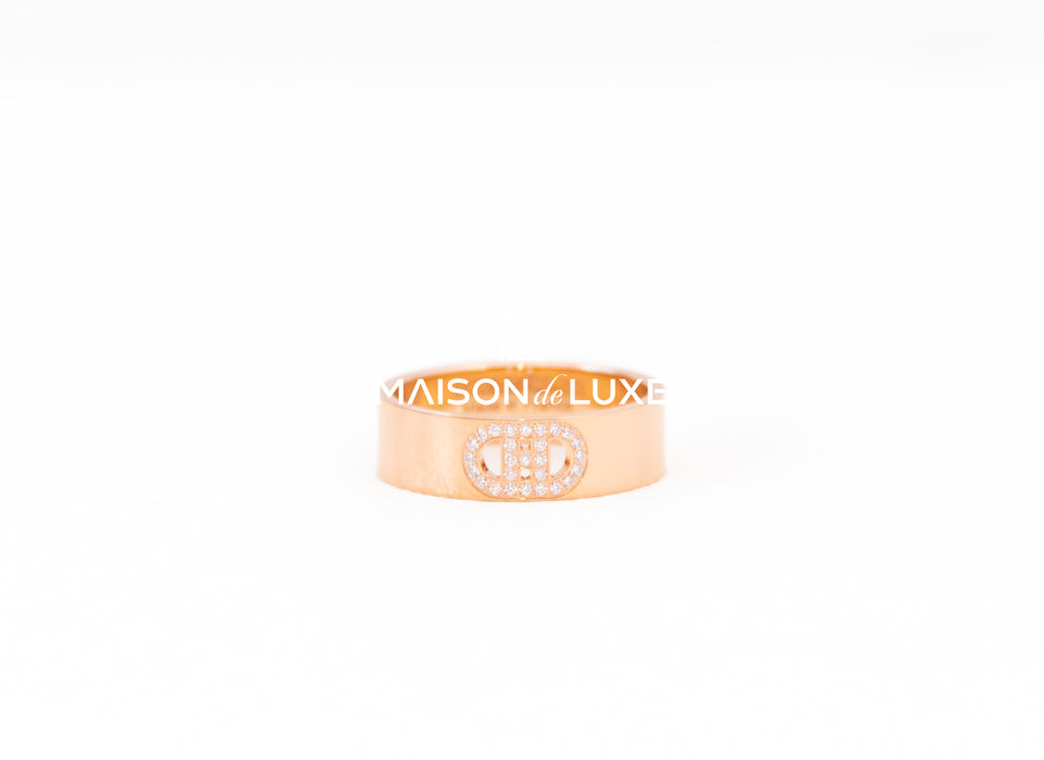 Hermes Rose Gold Diamond H d'ancre Ring 53