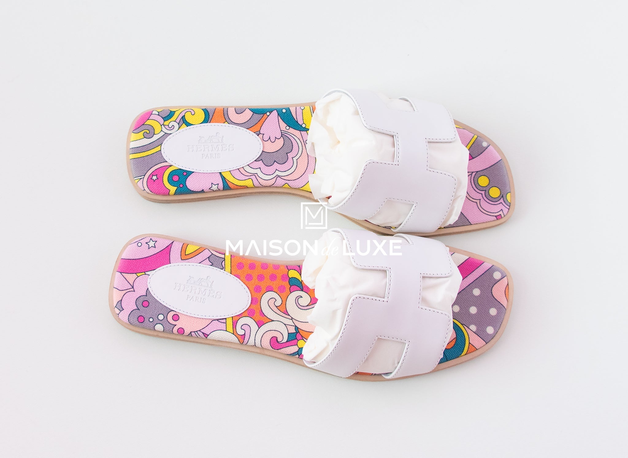 Hermes Womens White Oran Sandals Slippers Shoes Loafers Flats