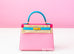 Hermes 5P Pink Rose Shocking Blue Aztec Sellier Chèvre Kelly 28 Handbag