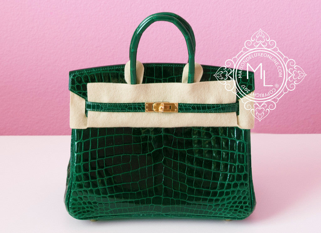 Hermes Green Vert Fonce Emerald Crocodile Birkin 25 Handbag Kelly Bag –  MAISON de LUXE